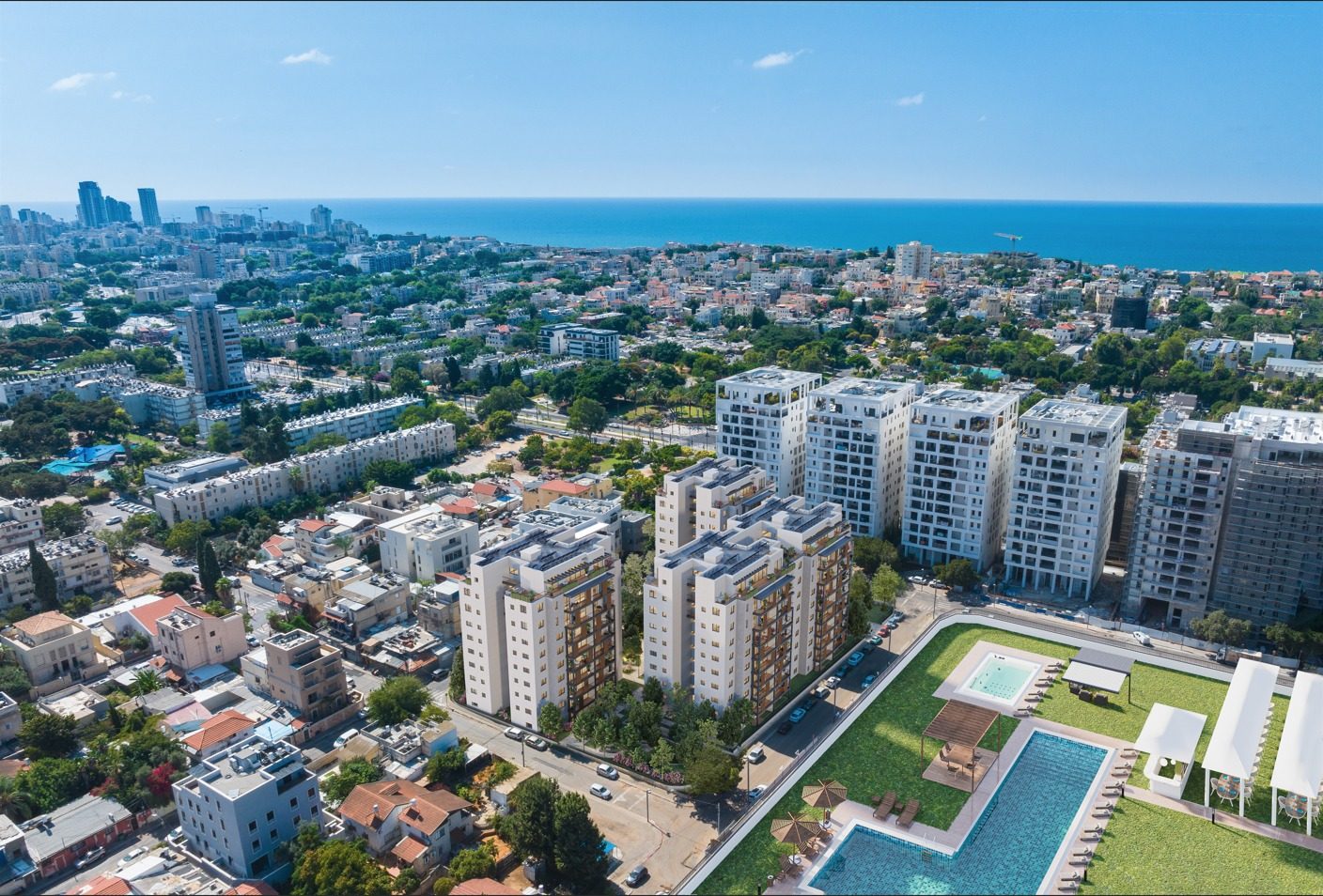 מבט אווירי על מתחם NEW JAFFA ביפו והסביבה. הדמיה להמחשה.